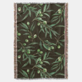 黒にオリーブの枝の水色 スローブランケット (正面縦)