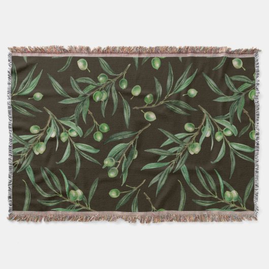 黒にオリーブの枝の水色 スローブランケット (正面)