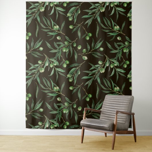 黒にオリーブの枝の水色 タペストリー (インサイチュ)