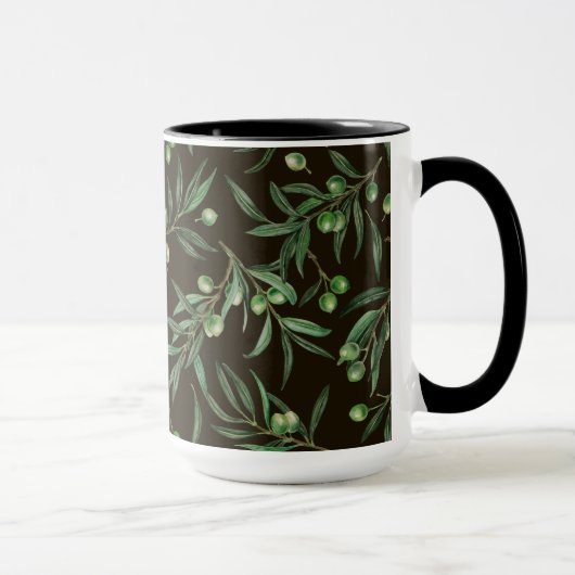 黒にオリーブの枝の水色 マグカップ (右)