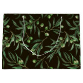 黒にオリーブの枝の水色 ラージペーパーバッグ (正面)