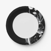 黒にグレーの花柄 ペーパープレート (正面)