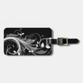 黒にグレーの花柄 ラゲッジタグ (正面横)