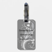 黒にグレーの花柄 ラゲッジタグ (裏面縦)
