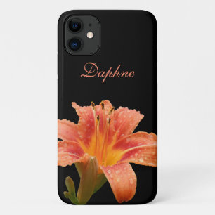 黒にコーラルタイガーリリー*パーソナライズ* iPhone 11 ケース