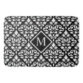 黒にダマスク文字の白をスクロールパーソナライズされた(S) バスマット (正面)