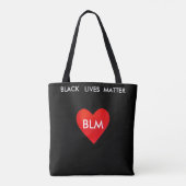 黒にハートとBlack Lives Matterの文字 トートバッグ (裏面)
