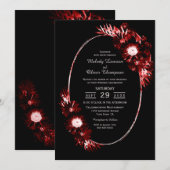 黒にバーガンディレッドの花モチーフの結婚式招待状 招待状 (正面/裏面)