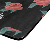 黒にピンクのバラ カッティングボード (角)