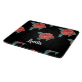 黒にピンクのバラ カッティングボード (角)