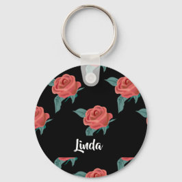 黒にピンクのバラ キーホルダー