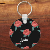 黒にピンクのバラ キーホルダー (正面)