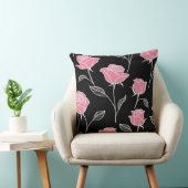 黒にピンクのバラ クッション (椅子)