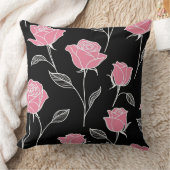 黒にピンクのバラ クッション (ブランケット)