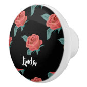 黒にピンクのバラ セラミックノブ (右)