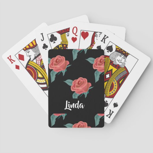 黒にピンクのバラ トランプ (裏面)