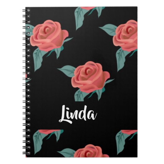 黒にピンクのバラ ノートブック (正面)