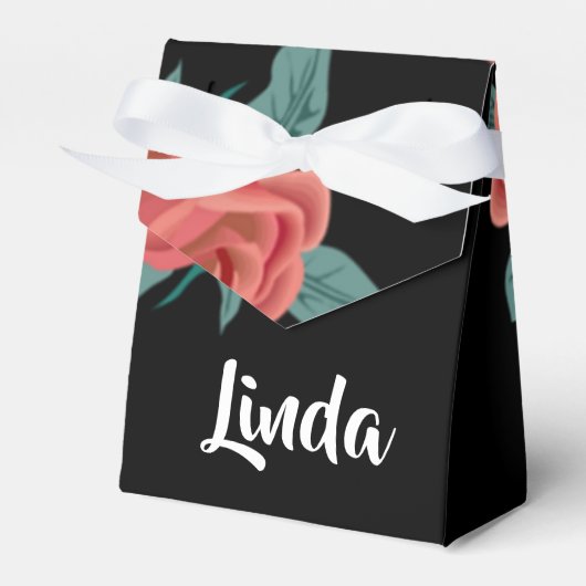 黒にピンクのバラ フェイバーボックス (正面サイド)