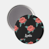 黒にピンクのバラ マグネット (正面/裏面)