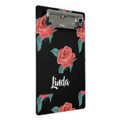 黒にピンクのバラ ミニクリップボード (アングル)