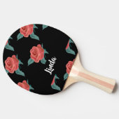 黒にピンクのバラ 卓球ラケット (横)