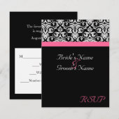 黒にピンクのパッション ウェディングに合わせた RSVP (正面/裏面)