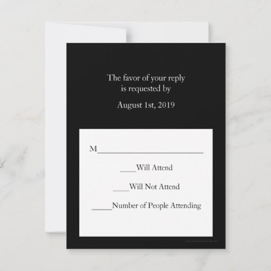 黒にピンクのパッション ウェディング マッチング RSVP (裏面)