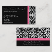黒にピンクの情熱的なダマスク 名刺 (正面/裏面)