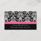 黒にピンクの情熱的なダマスク 名刺 (裏面)