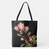 黒にピンクの花 トートバッグ (正面)
