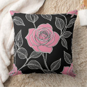 黒にピンク色のバラ クッション (ブランケット)