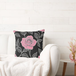 黒にピンク色のバラ クッション