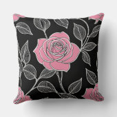 黒にピンク色のバラ クッション (裏面)