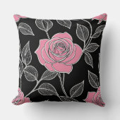 黒にピンク色のバラ クッション (正面)