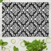 黒にプリマダマスクパターン白 キッチンタオル (折り畳み)