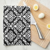 黒にプリマダマスクパターン白 キッチンタオル (四つ折り)