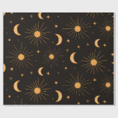 黒にボホオレンジの太陽と月 ラッピングペーパー (フラット)