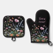 黒にワイルドフラワーの盛り合わせ 鍋つかみ&鍋敷きセット (正面)