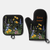 黒にワイルドフラワーの盛り合わせ 鍋つかみ&鍋敷きセット (正面)
