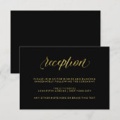 黒に偽の金のカリグラフィー結婚式の披露宴 エンクロージャーカード (正面/裏面)
