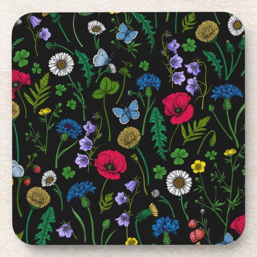 黒に咲く野花 コースター (正面)
