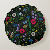 黒に咲く野花 ラウンドクッション (裏面)