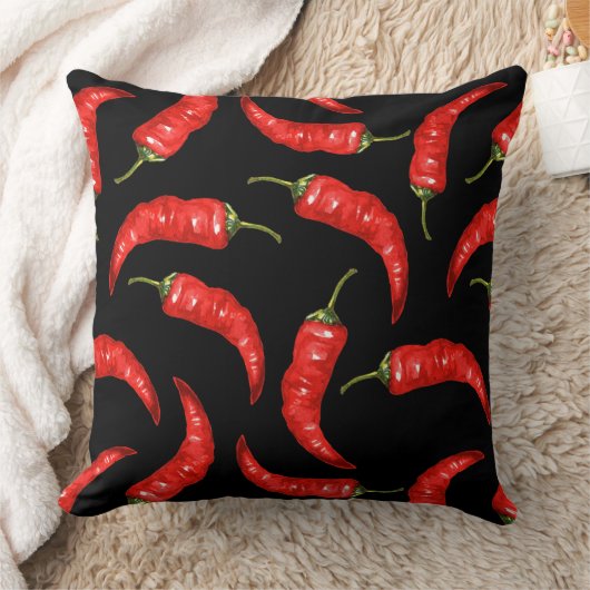 黒に唐辛子 クッション (ブランケット)