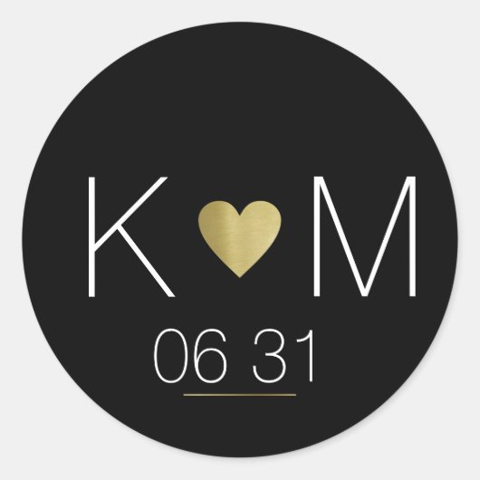 黒に夫婦名を付けたゴールデン・ラブ・ハート ラウンドシール (正面)