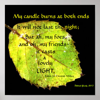 黒に対する緑がかった金ゴールドの明るい葉 ポスター