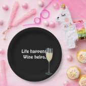 黒に引用文の白ワイン ペーパープレート (パーティー)