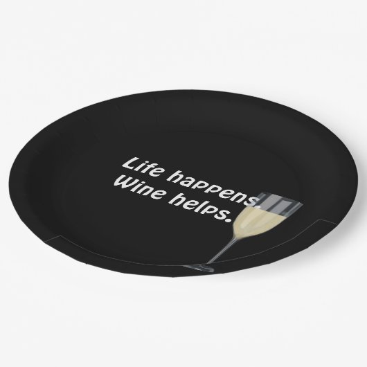 黒に引用文の白ワイン ペーパープレート (アングル)