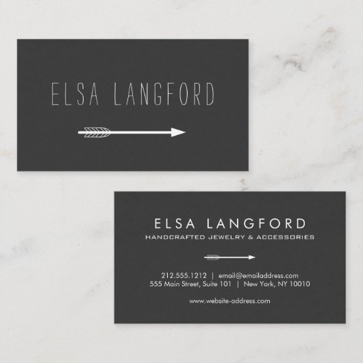 黒に手書き文字付きEdgy Bohemian矢印 名刺 (正面/裏面)