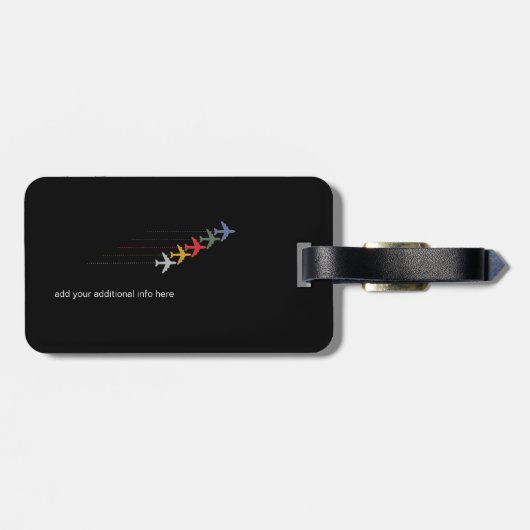 黒に整列した控えめな色のモダン飛行機 ラゲッジタグ (裏面横)