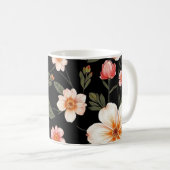 黒に明るい花の模様 コーヒーマグカップ (正面右)